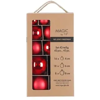 MAGIC by Inge - Weihnachtskugeln Set 42-teilig Merry Red, mit den Durchmessern 4 cm, 6 cm und 8 cm, Christbaumschmuck Glas