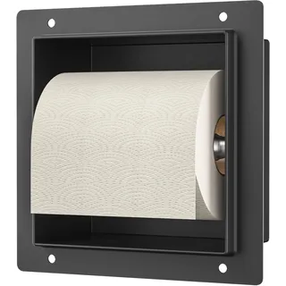 Bernkot Unterputz Toilettenpapierhalter Edelstahl, WC Toilettenpapierhalter für das Badezimmer Halterung, 14.5×14.5×8.7cm, Klopapierhalter für die Renovierung und den Ausbau des Badezimmers,Schwarz