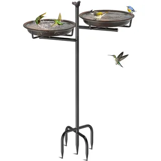 VeyFolzin.st Vogeltränke Vogelbad Schale Stehend, 2-in-1 Vogelbad für Draußen Garten mit Doppelbecken für Wasser und Futter, Metall Vögel Vogelbecken für Gartendeko(Retro Braun)