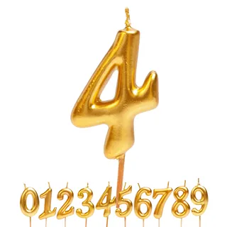 dekora - Geburtstagskerzen Zahlen Gold, (Zahl 4) 7,5 cm für Kuchen und Torte, Kuchenkerzen Geburtstag, Hochzeit, Jubiläum und Feiern, Tortendeko