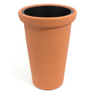 Prosperplast Blumentopf Classic Tower Massive 36L Terracotta – Pflanzkübel Hoch Rund mit Einsatz, Blumenkübel Kunststoff Wetterfest, Übertopf für Innen & Außen (Stein-Optik)