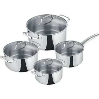 Berndes b.urban Edelstahl Topfset 4-teilig mit Glasdeckeln, Kochtopf 16/20/24 + Stieltopf