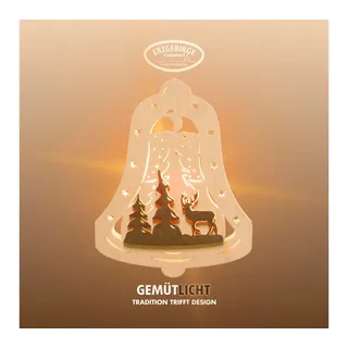 Weigla »beleuchtetes Fensterbild,Glocke, Waldmotiv,NATUR-BRAUN,Made in Germany« Erzgebirge garantiert, Weihnachtsdeko Innen, Weihnachtsbeleuchtung,