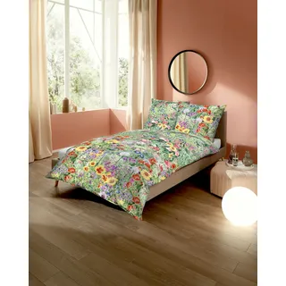 Bettwäsche KAEPPEL "Farm Garden", bunt, B/L: 155cm x 220cm, 1 Stk., 1 Stk., Mako-Satin, B/L: 80cm x 80cm, 2 Stk., Mako-Satin, Obermaterial: 100% Baumwolle, Bettwäsche, Bettwäsche, Mit Blumen
