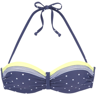 Bügel-Bandeau-Bikini-Top LASCANA "Monri", Damen, Gr. 38, Cup C, bunt (blau, gelb, bedruckt), Recycling-Polyamid, bedruckt, gepunktet, Bikini-Oberteile Bügel-Bandeau-Bikini-Top, mit kontrastfarbenem Detail, Topseller