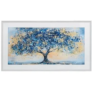 DRW Leinwandbild mit Baum in Blau, 62,5 x 112,5 x 3,3 cm