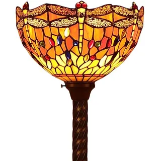 Bieye L30714 Libelle Tiffany Stil Glasmalerei Torchiere Stehlampe mit 12 Zoll breiten Lampenschirm, 67-Zoll groß, Orange