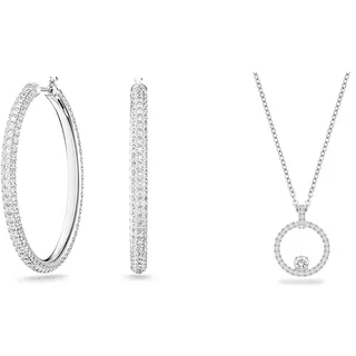 Swarovski Stone Kreolen, Weiss, Rhodiniert & Creativity Anhänger, Rund, Weiss, Rhodiniert