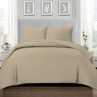 Pizuna 800 Fadenzahl aus Baumwolle Bettwäsche Einfach Taupe, 100% Langstaple Baumwolle Bettbezug und Kissenbezug, 3-Teilig Bettwäscheset 200x200 + 80x80 Einfach Taupe