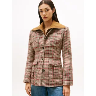 Kurzblazer TOMMY HILFIGER "SEASONAL TEXTURE LADY JACKET", Damen, Gr. 38, grau (rot, grau check), Web, Obermaterial: 36% Baumwolle, 25% Polyester, 24% Polyacryl, 10% Wolle, 5% sonstige Fasern, kariert, Blazer Kurzblazer, mit Wollanteil