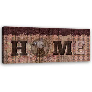 Feeby Wandbild retro home schriftzug , Braun , Textil , Sprichwort/Zitat , Rechteckig , 90x30 cm , Bilder & Rahmen, Bilder, Leinwandbilder