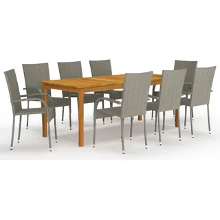 Garten-Essgruppe 9-teilig für 8 Personen, Grau, mit Tisch 200x90 cm und stapelbaren Stühlen - Grau