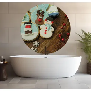 Wallario wasserfestes Poster selbstklebend 120 x 120 cm, Weihnachten in der Küche - Plätzchen auf einem Holztisch, Badezimmerposter Spritzschutz mit Hochglanzoberfläche in Glasoptik - Schwarz