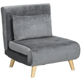 Homcom Schlafsessel mit Bettfunktion Samt 78 x 79 x 72 cm Grau mit Kissen