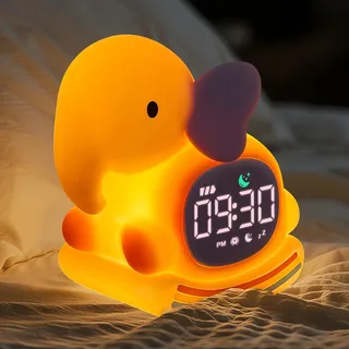 Yiliaw Rosa Elefant Kinderwecker mit Nachtlicht – Schlaftrainer & Aufwachuhr, wiederaufladbare Silikonlampe für Schlafzimmer, Perfekter Schlafbegleiter für Jungen & Mädchen