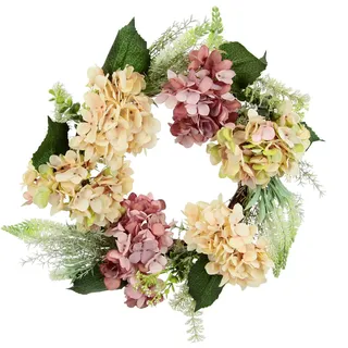 I.GE.A. "Hortensie", Rattan Kranz, Türkranz, weiß, rosa
