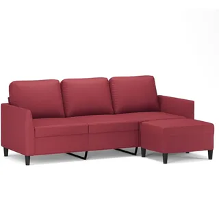 vidaXL 3-Sitzer-Sofa mit Hocker Weinrot 180 cm Kunstleder - Rot
