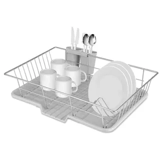 Abtropfgestell Edelstahl, Abtropfgestell Geschirr mit Ablauf Geschirrabtropfgestell Abtropfständer Abtropfgitter Dish Drainer Stainstell Multifunktionaler Auffangwanne Besteckkorb Abtropfkorb Küche