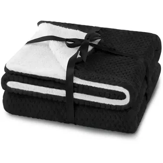 AmeliaHome Kuscheldecke 170x210 cm zarte Steppung Sherpa Lammfelloptik Wohndecke Shleepy Schwarz