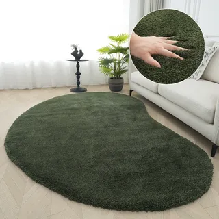 Hochflor-Teppich "Halrum, einfarbig, besondere Form, modern" Gr. 72, dunkelgrün, B:160 H:25 L:240, Kunstfaser, LEGER HOME BY LENA GERCKE, Teppiche, Hochflor-Teppich, organische Form, bean shape, kuschelig, Wohnzimmer, Schlafzimmer