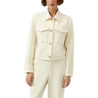 Jackenblazer S.OLIVER, Damen, Gr. 42, beige, Web, Obermaterial: 74% Polyester, 22% Viskose, 4% Elasthan. Futter: 100% Polyester, unifarben, gerade hüftlang, Rundhals, Blazer Jackenblazer, mit Knopfleiste