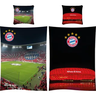 FC Bayern München Bettwäsche Allianz Arena 135x200cm / 80x80cm Biber / Flanell - Bunt