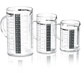 Arendo - Glasbehälter Set aus Borosilikatglas - 350ml, 500ml, 1000ml (0,35l 0,5l 1l) - Messbecher Glas Krug - hitzebeständig - Glasbehälter mit Bambusdeckel - Silikondichtung