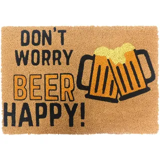 Relaxdays Fußmatte Kokos 60x40cm, Türvorleger Spruch Bier, rutschfest, wetterfest, Fußabstreifer innen & außen, Natur