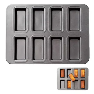 ZFRITP Mini Kuchenform, Mini Kastenform, Brötchen Backform, Backform Eckig Für Gleichzeitig 8 Kleine Brote Oder Kuchen, Sehr Gute Antihaftbeschichteter Karbonstahl, Grau