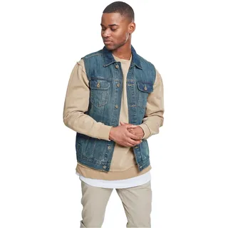 Urban Classics Herren Denim Vest – Jeansweste aus Baumwolle mit Knopfleiste, Brusttaschen und Kragen, ärmellose Weste für Streetwear, Freizeit & Alltag