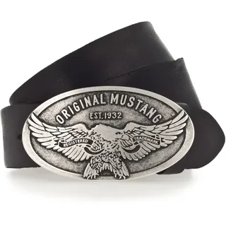 Koppelgürtel MUSTANG, Herren, Gr. 95, schwarz, Leder, unifarben, Gürtel Koppelgürtel, Vintag-Schließe mit Adler, 4 cm, Used-Look