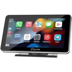 Carpuride Tragbarer 7 Zoll IPS Touchscreen mit Kabellosem Carplay & Android Autoradio, Unterstützt Bluetooth 5.0/FM/GPS/Mirror Link/Siri/Armaturenbrettmontage für Alle Autotypen