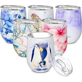 THILY Weinglas aus Edelstahl, isoliert, ohne Stiel, Weinglas mit Deckel und Strohhalm, niedliche Tasse hält kalt für Kaffee, Cocktails, spezielle Kollektion, Pinguin