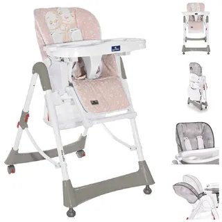 Lorelli Hochstuhl Gusto, klappbar verstellbar Tisch Bechervertiefung Sitzpolster pink - Rosa