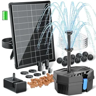 POPOSOAP Solar Springbrunnen mit Teichfilter – 8W Solarbrunnen & 3600mAh Batteriebackup, 8 Sprühmodi & 1,5 m Schlauch für kleine Außen-Teiche, Vogeltränken, Gartengewässer