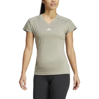 adidas AEROREADY Train Essentials MINIMAL Branding V-Neck T-Shirt, Damen Kurzärmeliges T-Shirt, Silver Pebble, IX1001