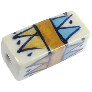 INNSPIRO Keramik weiß emailliertes Rechteck mit braunen und blauen Dreiecken, 13 x 13 x 30 mm. 50u.