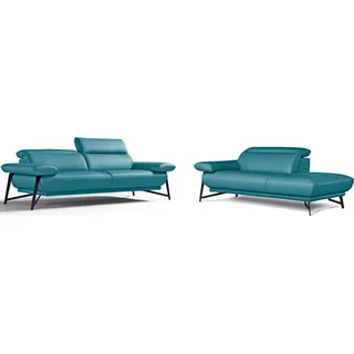 Egoitaliano Sofa "Anais, Design mit hohem Sitzkomfort, Fußfarbe schattengrau" Set, Kopfteil verstellbar, Leder CAREZZA, türkis, türkis
