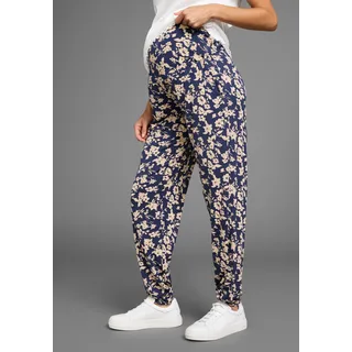 Umstandshose NEUN MONATE "Haremshose für Schwangerschaft und Stillzeit", Damen, Gr. 44/46, N-Gr, blau (marine geblümt), Jersey, Obermaterial: 95% Viskose, 5% Elasthan, bedruckt, geblümt, Basic, bequem lang, Hosen Umstandshose, in bequemer Passform und mit Blumenmuster