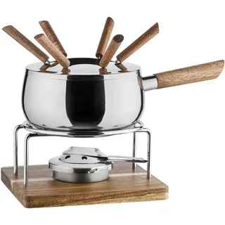 Mäser 931895, Fondue Set für 6 Personen in modern-rustikalem Design, ideal für Fleischfondue, 10-teiliges Fondueset inklusive Fonduegabeln und Fonduebrenner, silber, braun