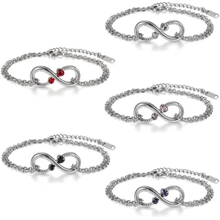 Flongo 5 Stück Edelstahl Armband Armkette Fußkette Fußkettchen Herz Zirkonia Silber Infinity Unendlichkeit Zeichen Symbol Panzerkette Kette Lieben Charm Elegant Damen Set