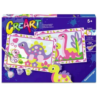 Ravensburger Creart Junior - 2 x niedliche Dinosaurier | Malen nach Zahlen | Malset | Maße 22 x 32 cm | Spiele für Kinder 5 Jahre | Geschenkideen | Geschenk für Kinder 5 Jahre