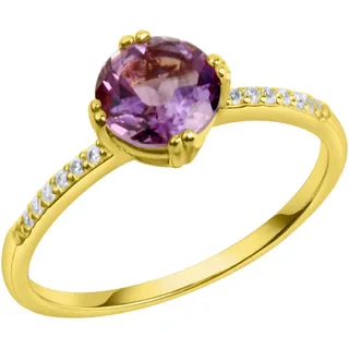 Fingerring FIRETTI "Schmuck Geschenk Silber 925 Damenring Ring" Gr. 60, lila (gelbgoldfarben, lila, kristallweiß), Fingerringe, Damen, 60, Silber 925 (Sterlingsilber), 1,7mm, Fingerring, mit Citrin oder Amethyst und Zirkonia (synth.)