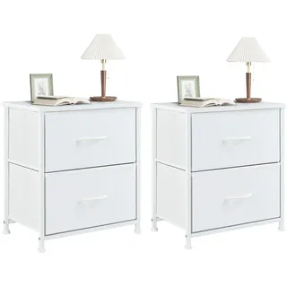 NEWBULIG kleine Kommode mit 2 Stoff Schubladen Seite Schlafzimmer Ende Tabelle Kinder Nachttisch Lagerung Möbel für 25 Zoll hohe Nacht Stand für Schrank, Eingang, College Dorm, Weiß