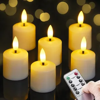 Mavandes Kleine flackernde Teelichter LED-Kerzen mit Batterien und Fernbedienung 4cm x 6,5cm Elfenbein 2/4/6/8 Std. Timerfunktion batteriebetrieben Kunststoffkerzen langlebig Packung mit 6 Stück