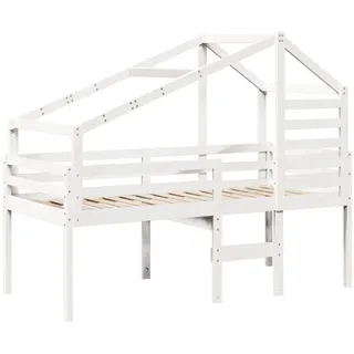 Hochbett mit Dach Weiß 80x200 cm Massivholz Kiefer - Weiß