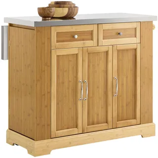 SoBuy Kücheninsel auf Rollen Servierwagen Küchenwagen mit ausziehbarer Arbeitsplatte Rollwagen mit Schubladen Barwagen für Küche FrühstücksbarFKW130-N - Naturbelassen