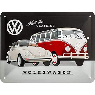 Nostalgic-Art Blechschild 15 x 20 cm, VW – Meet The Classics – Volkswagen Bus Geschenk-Idee, aus Metall, Vintage Design