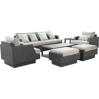Home Deluxe – Gartenlounge Set MALIBU – Farbe: Anthrazit, für 7–8 Personen, inkl. Schutzhülle, wetterfest, Rattan & Aluminium I Loungemöbel Outdoor Sitzgruppe Terrassenmöbel Gartensofa - Dunkelgrau
