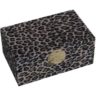 DRW Rechteckiges Schmuckkästchen aus Holz und Samt mit Leoparden-Dekoration, 21 x 13,5 x 9 cm